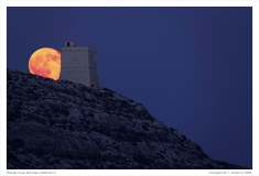 Ħamrija Tower Moonrise. (Click on the photo for added detail.)